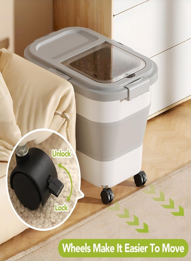 Summark 15 Lbs Dog/Cat Food Storage Container,Collapsible Food Storage Containers with Rolling Wheel Airtight Locking Lid,Pet Food Storage Container with Cup and Scoop,Grey - Image 3